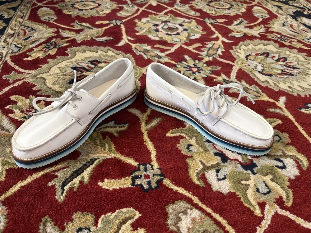 SPERRY Sz 8 Original Stacked Platform Deck Boat White Leather Shoes STS87119